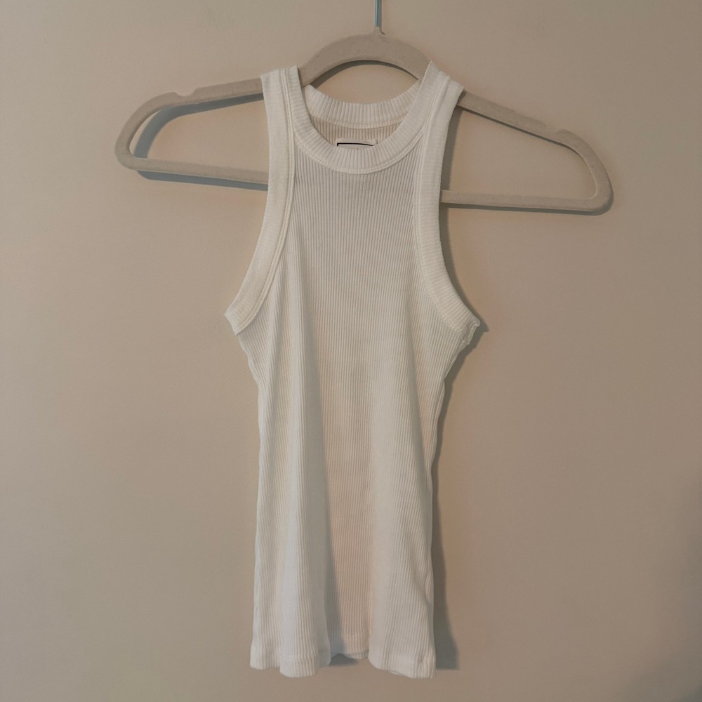 Wesley Ribbed Racerback Tank Top White High Neck Slim Fit Womens Size S